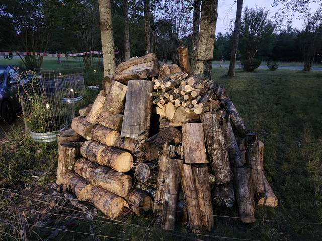 A round stack of firewood